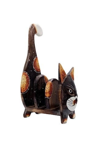 Ahşap Kedi Kartlık Peçetelik Kitaplık