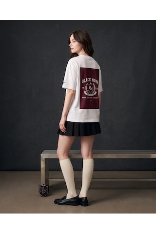Black Nova Oversize Baskılı Unisex Tişört Crest Club Beyaz
