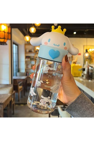 Kawaii Çizgi Film Su Şişesi, 500ml Sevimli Anime Portatif İçme Şişesi Açık Hava, Ofis, Seyahat, Doğum Günü Hediye Köpeği Siyah