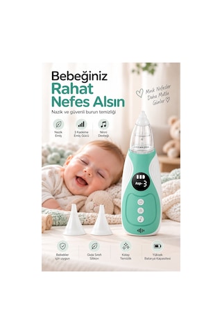 Robeve Auhma Elektrikli Bebek Burun Aspiratörü 3 Kademeli Burun Temizleme Cihazı, 3 Gıda Sınıfı Silikon Başlıklı, Rahatlatıcı Müzik Destekli, Sökülebilir Kolay Temizlenebilir Şarjlı Nazal Aspiratör