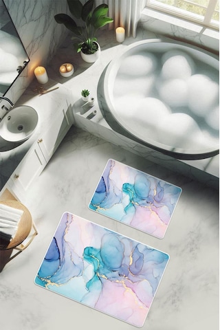 Yıkanabilir Kaymaz Tabanlı Modern Desenli 2'li Banyo Paspas Takımı Bps0022 Renkli