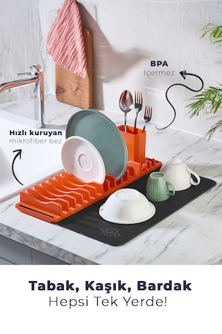 Tabak & Çatal- Kaşık Düzenleyici Dayanıklı Plastik Mutfak Gereci Gri