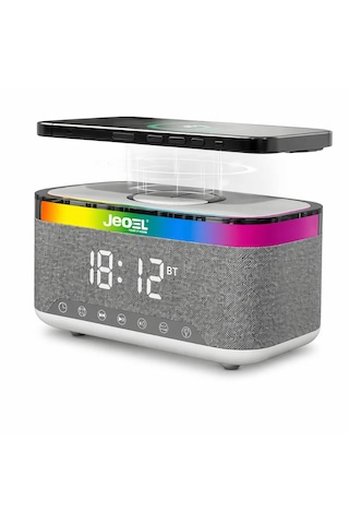 Jedel Sa-148 Kablosuz Işıklı Bluetooth Hoparlör 3in1 - 15w Kablosuz Şarj - Dekoratif Çalar Saat / Alarm - Kablosuz Bluetooth Hoparlör Ses Bombası
