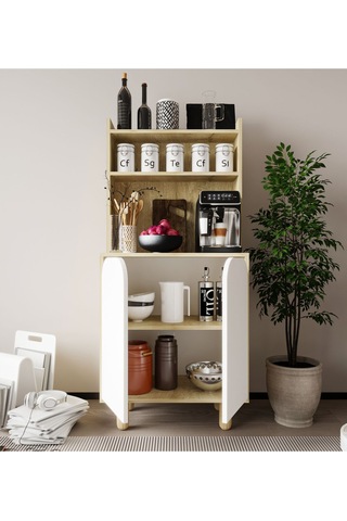 Parma 2 Kapaklı Mutfak Dolap, Kahve Köşesi, Çok Amaçlı Dolap Safir Meşe-beyaz