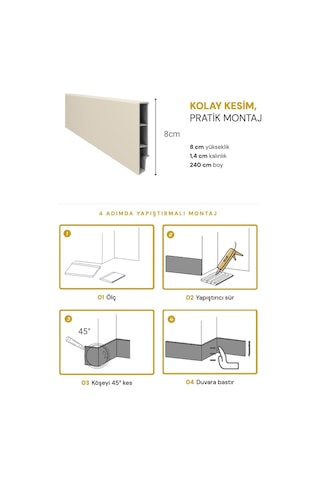 Vilo Sempla 712 Bej Pvc Süpürgelik 240cm Kolay Montaj - Suya Ve Çizilmeye Dayanıklı