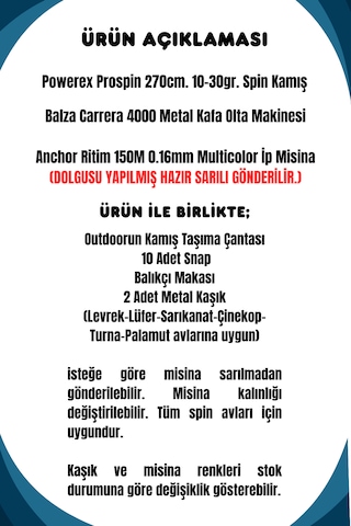 Powerex Prospin 270cm 10-30gr Balza Carera 4000 Metal Kafa Spin Olta Seti 1