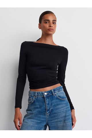 Dilvin Kayık Yaka Uzun Kollu Top Siyah