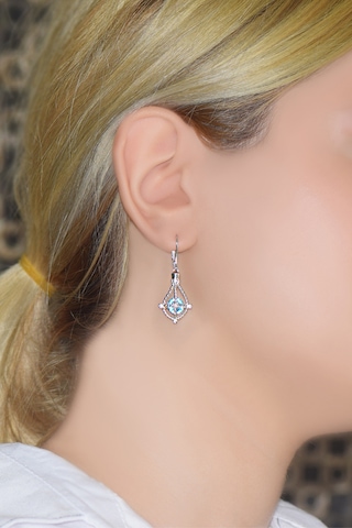 Pırlanta Lilarote Safir Taşlı Gümüş Küpe