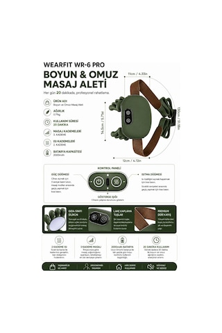 Wr-6 Pro Isıtmalı Şarjlı Masaj Aleti Kablosuz Boyun Omuz Sırt Bacak Derin Doku Masaj Cihazı Haki