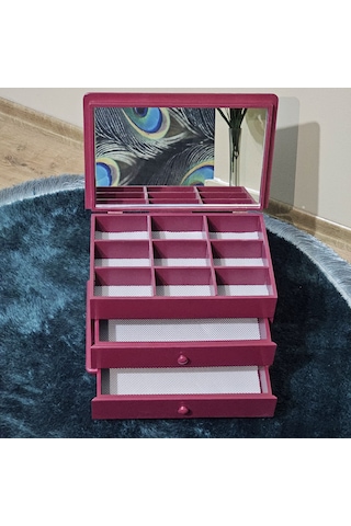 Aynalı 2 Çekmeceli Bölmeli Dekoratif Takı Saat Kutusu