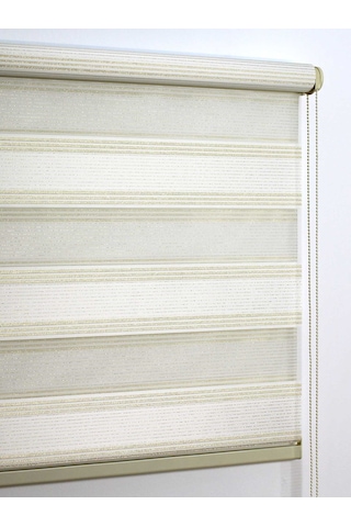 Buperde Beyaz - Altın Simli Pilise Pliseli Zebra Stor Perde