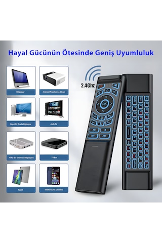 İdragon M3 Akıllı Kumanda Air Mouse & Kablosuz Klavye, 6 Eksenli Jiroskop, Ir Öğrenme, Bluetooth & 2.4 Ghz, 7 Renk Arka Aydınlatma