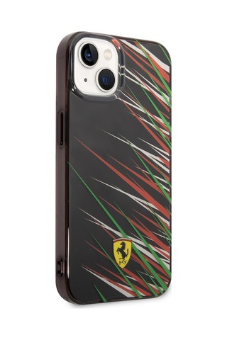 İphone Uyumlu 14 Kılıf Ferrari Lisanslı Baskı Logolu Çimen Desenli Kapak Siyah