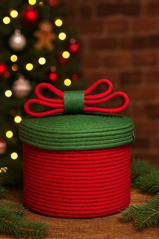 Mavaux Christmas 4 Lü Jüt Halatlı Dekoratif Hediye Sepeti Seti Kırmızı Yeşil Noel Sepeti Çok Renkli 20 X 26