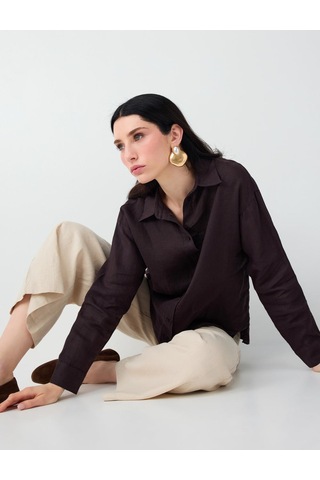Jimmy Key Jimmy Key Taş %100 Keten Bol Paça Bağcıklı Yüksek Bel Pantolon 6sw186635928