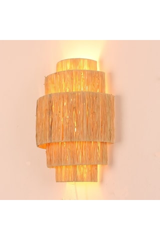 Bambu&rattan Salon Yatak Odası Antre Ahşap Doğal Aplik Avize Tasarım Rafya Aplik Aydınlatma 42x28cm-9036845663620 Ahşap