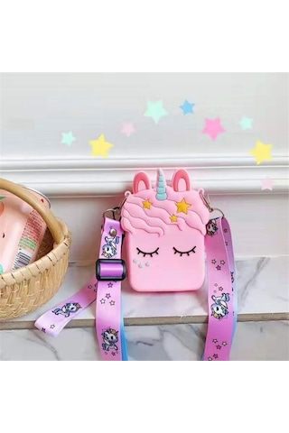 Kişiye Özel İsimli Unicorn Hediye Seti - Silikon Çocuk Çantası Ve Kupa Bardak Kombini