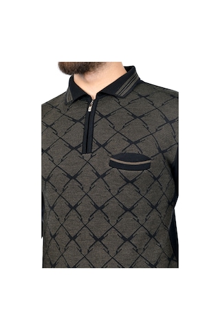 Kamalı Erkek Çelik Örgü Gömlek Yaka Cepli Fermuarlı Polo Yakalı Tüylenmeyen Triko Kışlık Baba Kazak Siyah