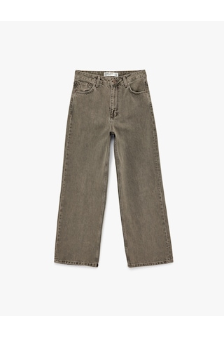 Koton Rahat Kalıp Yıkamalı Düğmeli Cepli Baggy Denim Pantolon - Baggy Jeans Kahverengi 6wal40248md Kahve