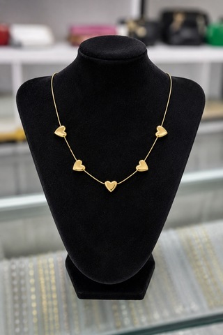 Balenbi Kadın Kalp Detaylı Yılan Zincir Kolye Gold Renk Kararmaz Çelik 40+5 Cm Ayarlanabilir 1076 Altın