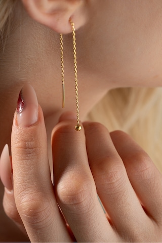 Nereze 925 Ayar Gümüş Gold Kaplama Minik Toplu Zincir Küpe