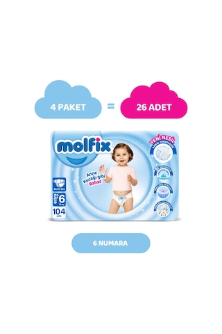 Molfix Bebek Bezi 6 Beden Extra Large Aylık Fırsat Paketi 104 Adet