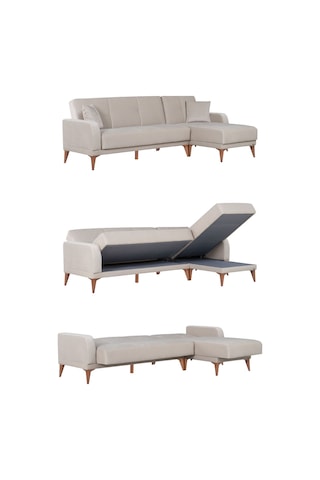 Kilim Mobilya Minimal Uzanmalı Köşe Takımı V2 (İkili Sol Ünite + Uzanma Sağ Ünite) Krem
