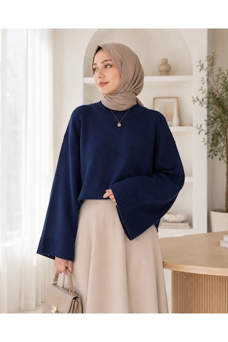 Unika Boutique Kadın Yarasa Kol Oversize Triko Kazak Lacivert