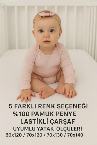 %100 Pamuklu Bebek Lastikli Çarşaf - Penye Kumaş - Park Yatak 60x120 70x110 70x120 70x130 70x140 Krem Beyaz Gri Pembe Mavi Krem Açik Mavi