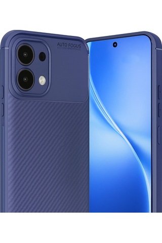 Oppo A6 Pro 4g Uyumlu Kılıf Karbon Tasarım Kamera Korumalı Silikon Telefon Kılıfı Kapak Lacivert