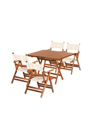 Marmaris Minderli Ahşap Bahçe Balkon Set: 80X160 Masa +4 Sandalye