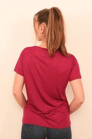 Rich Kadın O Yaka T-shirt %100 Pamuk Tişört Kirmizi