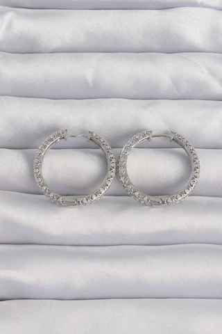 Pirinç Gümüş Renk Zirkon Taşlı Motifli Halka Küpe Gold