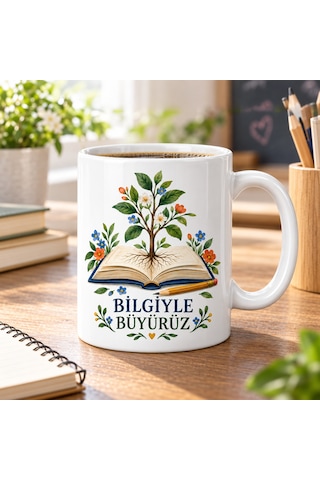 Bilgiyle Büyürüz Kitap Ve Filiz Tasarımlı Porselen Kupa - Öğretmene Hediye - Model 262 Diğer