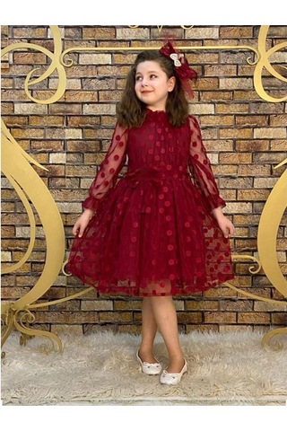 Fiyonk Detaylı Puantiyeli Kurdelalı Tül Elbise - Tül Abiye - Mezu