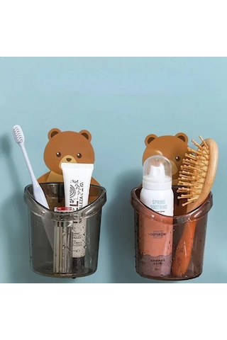 Ayı Figürlü Duvara Asılan Plastik Organizer Banyo Ve Mutfak İçin Delikli Askılı Düzenleyici Açık Kahverengi