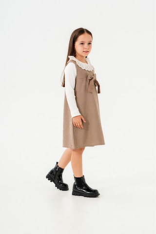 Smile Kids Fiyonklu Bebe Yaka 2'li Kız Elbise Kahverengi