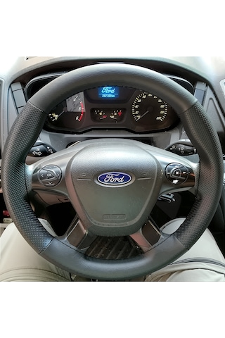 Dikişli Direksiyon Kılıfı Siyah Deri Noktalı Deri Siyah Dikişli Ford Transit 2014 Sonrası Siyah