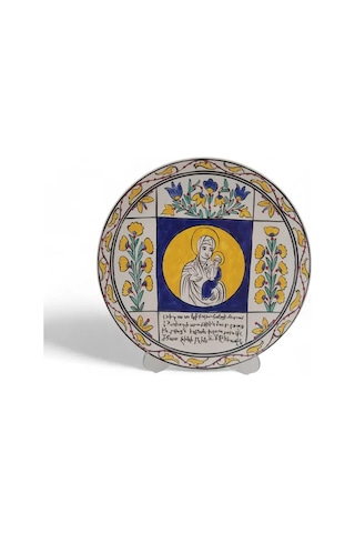 Meryem Ana Ve İsa 25x25 Cm El Boyama İznik Çini Tabak Çok Renkli