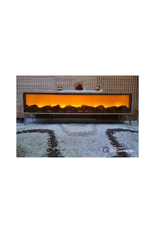 Tv Sehpası Full Şömineli Ahşap Renk Metal Ayaklı 170cm Bluetootlu Ses Sistemi 3 Farklı Yanma Mdf Ahşap Ve Gümüş Ahşap Ve Gümüş