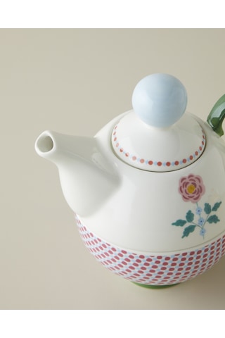 Rustic Florals New Bone China Demlik Seti 380 260 Ml Mavi - Pembe