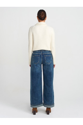 Dilvin 71743 Paçası Kıvrık Geniş Kesim Denim Pantolon Mavi