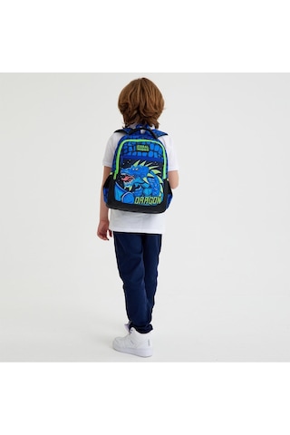Coral High Kids Siyah Saks Ejderha Desenli Üç Bölmeli Okul Sırt Çantası 23485