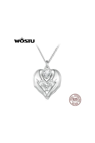 Wostu Anneler Günü Takı Hediye 925 Ayar Gümüş Bebek Ayak İzi Charm Kolye Kalp Şeklinde Açılabilir Zincir Kolye Sevgilisi İçin