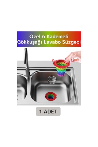 Uzun Ömürlü 6 Kademeli Katlanabilir Gökkuşağı Mutfak Lavabo Musluk Tıkanma Önleyici Lavabo Süzgeci Çok Renkli