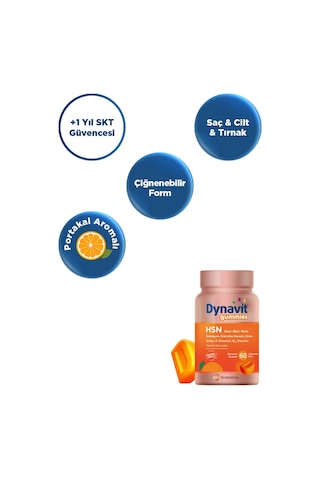 Dynavit Gummies Hsn Hair Skin Nails 60 Çiğnenebilir Form - Hidrolize Keratin, Biotin - Saç&cilt&tırnak