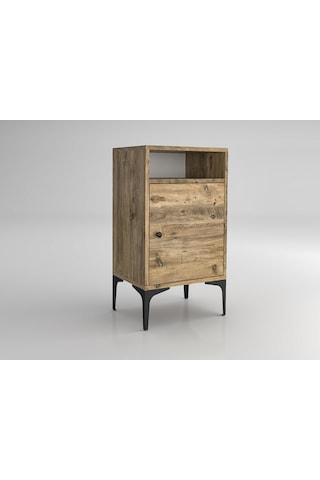 Wood'n Love Vio Metal Ayaklı Minifiks Bağlantı, Dolaplı Komodin - Atlantik Çam / Siyah