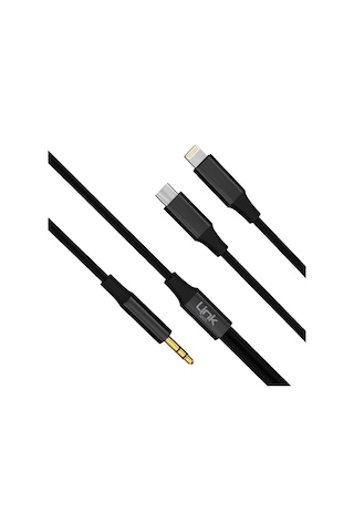 Linktech A204 Type-c + Lightning - 3.5mm Aux Kablo 1.20M Siyah