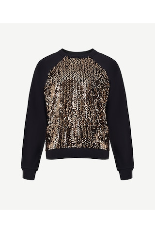 Yargıcı Payetli Bisiklet Yaka Reglan Kol Sweatshirt Siyah
