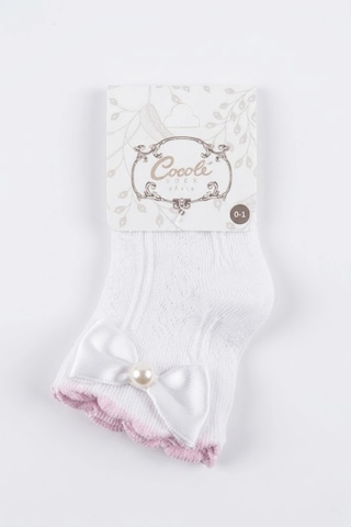 Cocole Socks Kız Çocuk Aksesuarlı Soket Çorabı Tekli Pamuklu Fiyonklu Beyaz Desenli